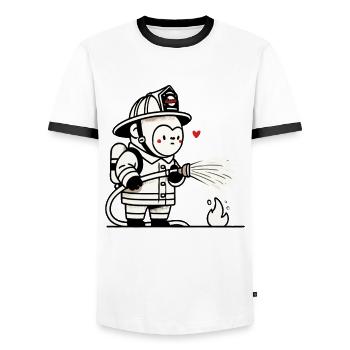 Little gorilla firefighter - Men's Ringer Shirt - white/black - Front - AI Model Female 172 light (172cm) & AI Model Male 178 dark (178cm)