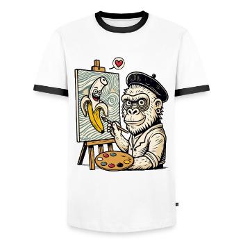 Kunst & Humor: Künstler Gorilla malt Banane - Männer Kontrast-T-Shirt - Weiß/Schwarz - Vorne - AI Model Female 172 light (172cm) & AI Model Male 178 dark (178cm)