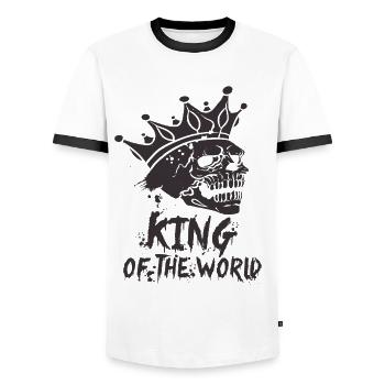 Skull and crossbones with crown King of the World - Men's Ringer Shirt - white/black - Front - AI Model Female 172 light (172cm) & AI Model Male 178 dark (178cm)