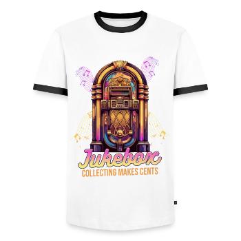 Collectionneurs de juke-box La collection de juke-box rapporte des centimes - T-shirt contrasté Homme - blanc/noir - Devant - AI Model Female 172 light (172cm) & AI Model Male 178 dark (178cm)