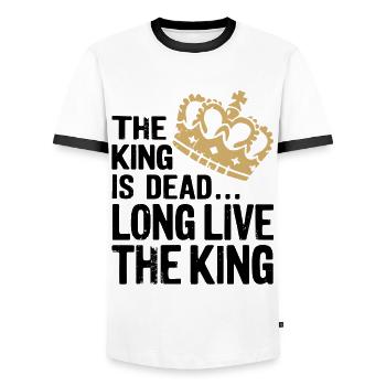 The King is Dead long live the King - Men's Ringer Shirt - white/black - Front - AI Model Female 172 light (172cm) & AI Model Male 178 dark (178cm)