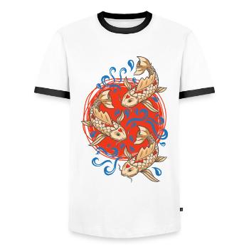 Koi Fish Koi Carp Lovers - Men's Ringer Shirt - white/black - Front - AI Model Female 172 light (172cm) & AI Model Male 178 dark (178cm)