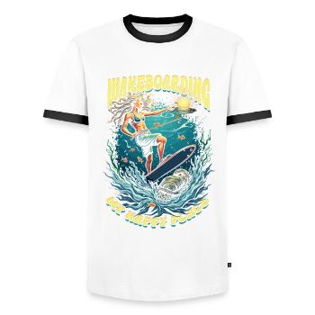 Wakeboarding My Happy Place Wakeboard Wakeboarder - T-shirt contrasté Homme - blanc/noir - Devant - AI Model Female 172 light (172cm) & AI Model Male 178 dark (178cm)
