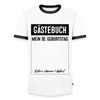 Gästebuch 30 Jahre alt 30. Geburtstag - Männer Kontrast-T-Shirt - Weiß/Schwarz - Vorne - AI Model Female 172 light (172cm) & AI Model Male 178 dark (178cm)