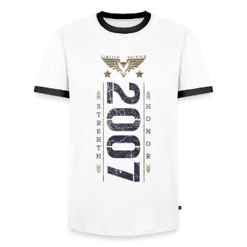 Limited Edition 2007 Birthday Strength and Honor - Men's Ringer Shirt - white/black - Front - AI Model Female 172 light (172cm) & AI Model Male 178 dark (178cm)