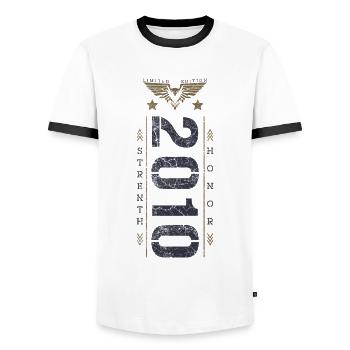 Limited Edition 2010 Birthday Strength and Honor - Men's Ringer Shirt - white/black - Front - AI Model Female 172 light (172cm) & AI Model Male 178 dark (178cm)