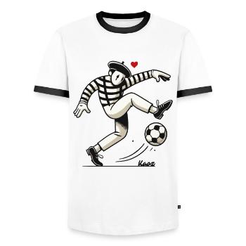 Französischer Pantomime spielt Fußball mit Herz - Männer Kontrast-T-Shirt - Weiß/Schwarz - Vorne - AI Model Female 172 light (172cm) & AI Model Male 178 dark (178cm)