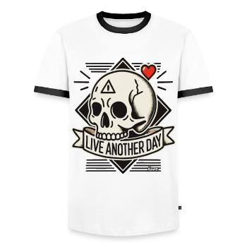 Skull with Heart: Live Another Day - Men's Ringer Shirt - white/black - Front - AI Model Female 172 light (172cm) & AI Model Male 178 dark (178cm)