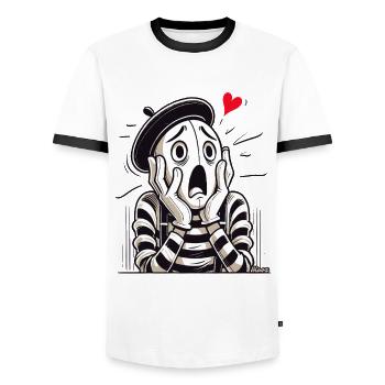 Pantomime dramatique – amour ou désespoir ? - T-shirt contrasté Homme - blanc/noir - Devant - AI Model Female 172 light (172cm) & AI Model Male 178 dark (178cm)