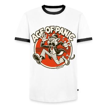 Dandy cat in the age of panic - Men's Ringer Shirt - white/black - Front - AI Model Female 172 light (172cm) & AI Model Male 178 dark (178cm)