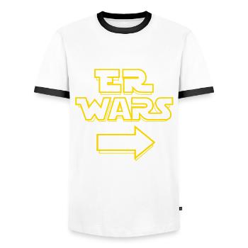 Er wars - Weltall - Sterne - Pfeil - Spruch - Männer Kontrast-T-Shirt - Weiß/Schwarz - Vorne - AI Model Female 172 light (172cm) & AI Model Male 178 dark (178cm)