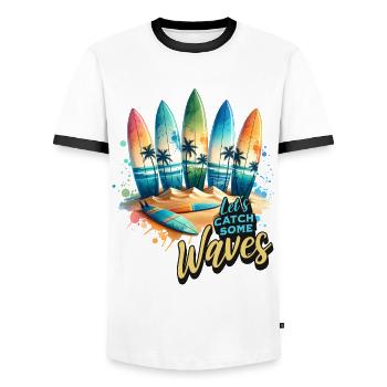 Surfing Surfers - Men's Ringer Shirt - white/black - Front - AI Model Female 172 light (172cm) & AI Model Male 178 dark (178cm)