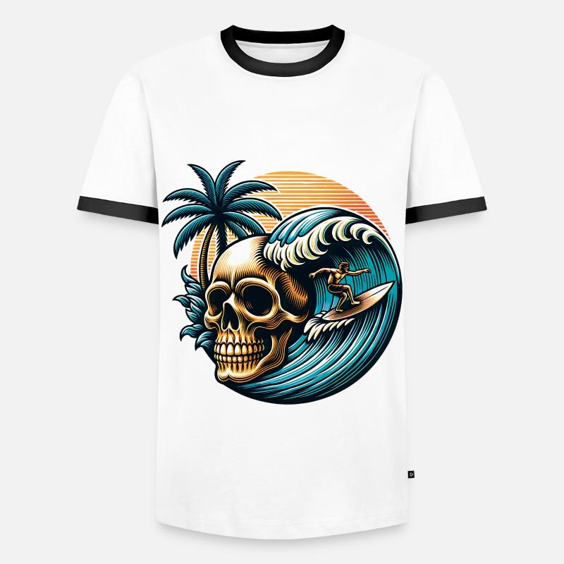 Surfing Surfer skull - Men's Ringer Shirt - white/black