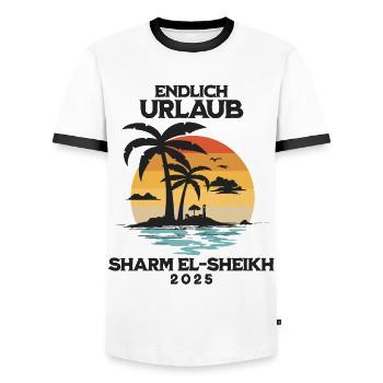 Sharm El-Sheikh Urlaub 2025 Ägypten Reise - Männer Kontrast-T-Shirt - Weiß/Schwarz - Vorne - AI Model Female 172 light (172cm) & AI Model Male 178 dark (178cm)