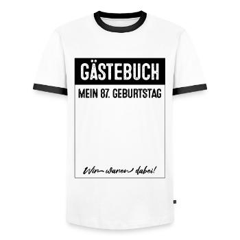 Gästebuch 87 Jahre 87. Geburtstag - Männer Kontrast-T-Shirt - Weiß/Schwarz - Vorne - AI Model Female 172 light (172cm) & AI Model Male 178 dark (178cm)