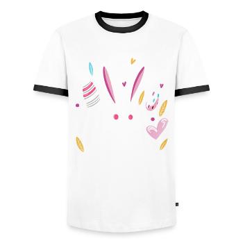 Happy Easter - Osterhase - Osterei - Geschenk - Männer Kontrast-T-Shirt - Weiß/Schwarz - Vorne - AI Model Female 172 light (172cm) & AI Model Male 178 dark (178cm)