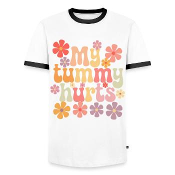 Tummy Ache Survivor Abdominal Pain - Men's Ringer Shirt - white/black - Front - AI Model Female 172 light (172cm) & AI Model Male 178 dark (178cm)