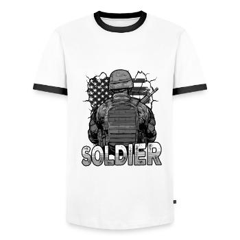 A Legendary Soldier Has Retired - Männer Kontrast-T-Shirt - Weiß/Schwarz - Vorne - AI Model Female 172 light (172cm) & AI Model Male 178 dark (178cm)