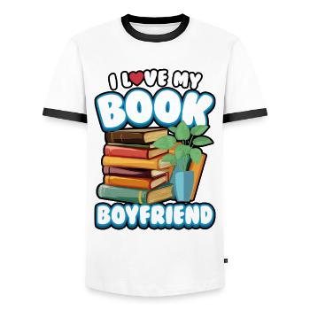 Reading Book Lovers I Love My Book Boyfriend - Men's Ringer Shirt - white/black - Front - AI Model Female 172 light (172cm) & AI Model Male 178 dark (178cm)