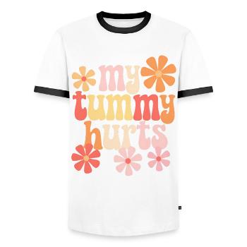 Tummy Ache Survivor Abdominal Pain - Men's Ringer Shirt - white/black - Front - AI Model Female 172 light (172cm) & AI Model Male 178 dark (178cm)