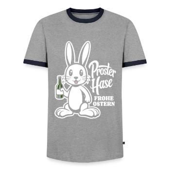 Prosterhase - Osterhase - Prost - Ostern - Männer Kontrast-T-Shirt - Grau/Navy  - Vorne - AI Model Female 172 light (172cm) & AI Model Male 178 light (178cm)