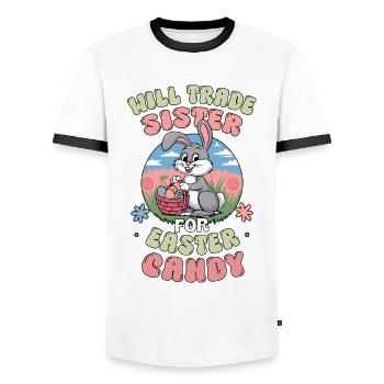 Will Trade Sister for Easter Candy - Men's Ringer Shirt - white/black - Front - AI Model Female 172 light (172cm) & AI Model Male 178 dark (178cm)