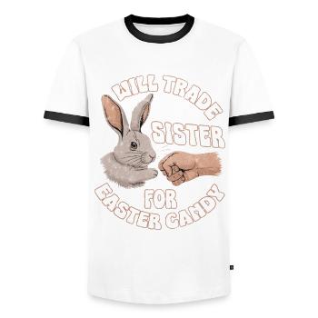 Will Trade Sister for Easter Candy - Männer Kontrast-T-Shirt - Weiß/Schwarz - Vorne - AI Model Female 172 light (172cm) & AI Model Male 178 dark (178cm)