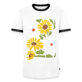 Boho Wildflowers with Sunflowers and Daisies - Men's Ringer Shirt - white/black - Front - AI Model Female 172 light (172cm) & AI Model Male 178 dark (178cm)