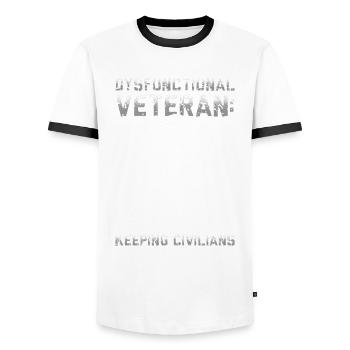 Dysfunktionaler Veteran - Männer Kontrast-T-Shirt - Weiß/Schwarz - Vorne - AI Model Female 172 light (172cm) & AI Model Male 178 dark (178cm)