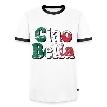 Ciao Bella - Men's Ringer Shirt - white/black - Front - AI Model Female 172 light (172cm) & AI Model Male 178 dark (178cm)