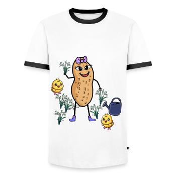 Cheerful Peanut Spring Snowdrop Garden - Men's Ringer Shirt - white/black - Front - AI Model Female 172 light (172cm) & AI Model Male 178 dark (178cm)