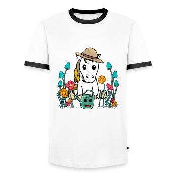 Gardener Horse Horses Pony Nature Garden Gardening - Men's Ringer Shirt - white/black - Front - AI Model Female 172 light (172cm) & AI Model Male 178 dark (178cm)