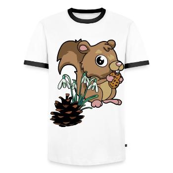Forest Animals Spring Squirrel Snowdrops - Men's Ringer Shirt - white/black - Front - AI Model Female 172 light (172cm) & AI Model Male 178 dark (178cm)