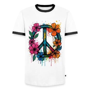 Peace Sign Love Peace Hippie 70s 60s - Men's Ringer Shirt - white/black - Front - AI Model Female 172 light (172cm) & AI Model Male 178 dark (178cm)