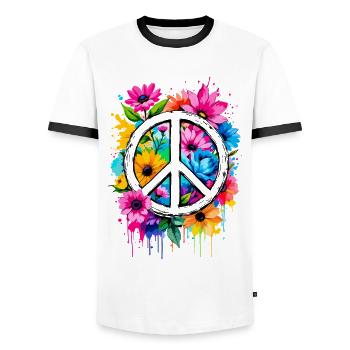 Peace Sign Love Peace Hippie 70s 60s - Men's Ringer Shirt - white/black - Front - AI Model Female 172 light (172cm) & AI Model Male 178 dark (178cm)