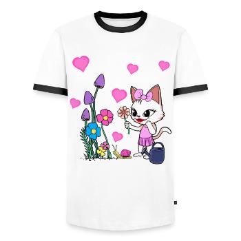 Nature Jardin Chat Été Chats Enfants - T-shirt contrasté Homme - blanc/noir - Devant - AI Model Female 172 light (172cm) & AI Model Male 178 dark (178cm)