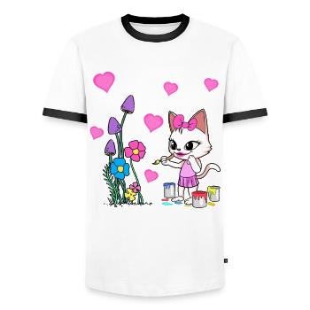 Cat Colorful Spring Flowers Flowers Painting Children - Men's Ringer Shirt - white/black - Front - AI Model Female 172 light (172cm) & AI Model Male 178 dark (178cm)