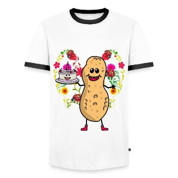 Anniversaire de cacahuètes Cacahuètes - T-shirt contrasté Homme - blanc/noir - Devant - AI Model Female 172 light (172cm) & AI Model Male 178 dark (178cm)