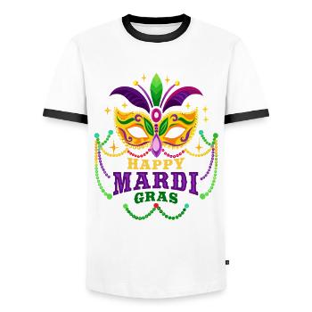 Mardi Gras - Karneval - Maske - Geschenk - Männer Kontrast-T-Shirt - Weiß/Schwarz - Vorne - AI Model Female 172 light (172cm) & AI Model Male 178 dark (178cm)