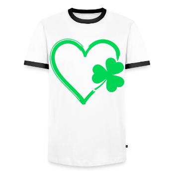 Grünes Kleeblatt Herz - Männer Kontrast-T-Shirt - Weiß/Schwarz - Vorne - AI Model Female 172 light (172cm) & AI Model Male 178 dark (178cm)