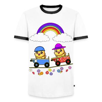 Easter Chick Boxes Race Kids Baby Child - Men's Ringer Shirt - white/black - Front - AI Model Female 172 light (172cm) & AI Model Male 178 dark (178cm)