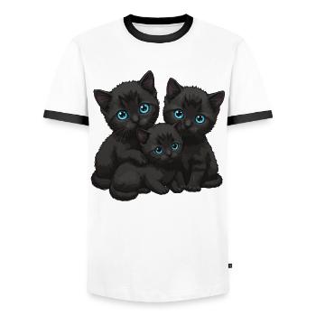 Blue Eyes Three Cats - Men's Ringer Shirt - white/black - Front - AI Model Female 172 light (172cm) & AI Model Male 178 dark (178cm)