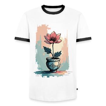 Blooming Beauty – Vintage Floral Motif Floral Top - Men's Ringer Shirt - white/black - Front - AI Model Female 172 light (172cm) & AI Model Male 178 dark (178cm)