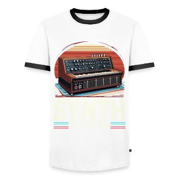 Synthesizer Synth Till The End Kick Drum DAW - Men's Ringer Shirt - white/black - Front - AI Model Female 172 light (172cm) & AI Model Male 178 dark (178cm)