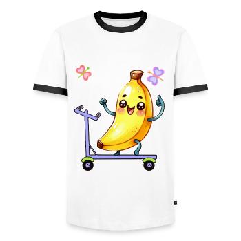 Funny Funny Fruit Banana Banana Kids Child Baby - Men's Ringer Shirt - white/black - Front - AI Model Female 172 light (172cm) & AI Model Male 178 dark (178cm)