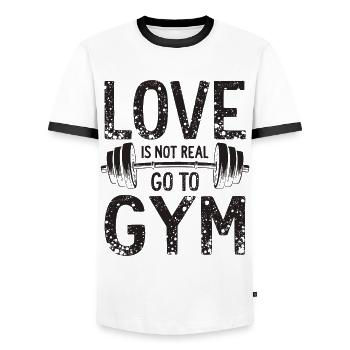 L’amour n’est pas réel – Aller à la salle de sport - Gym Spruch - T-shirt contrasté Homme - blanc/noir - Devant - AI Model Female 172 light (172cm) & AI Model Male 178 dark (178cm)
