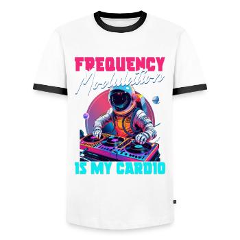 Synthesizer Frequency Modulation Is My Cardio - Men's Ringer Shirt - white/black - Front - AI Model Female 172 light (172cm) & AI Model Male 178 dark (178cm)