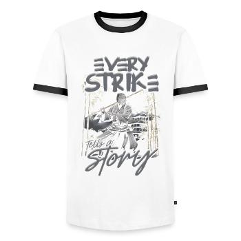 Kendo Every Strike Tells A Story - Men's Ringer Shirt - white/black - Front - AI Model Female 172 light (172cm) & AI Model Male 178 dark (178cm)