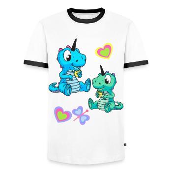 Unicorn Dragon Retro Kids Child Baby - Men's Ringer Shirt - white/black - Front - AI Model Female 172 light (172cm) & AI Model Male 178 dark (178cm)