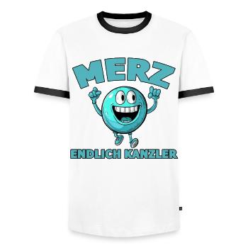 Merz Endlich Kanzler - Männer Kontrast-T-Shirt - Weiß/Schwarz - Vorne - AI Model Female 172 light (172cm) & AI Model Male 178 dark (178cm)